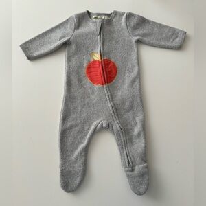 Monica + Andy gray fleece apple double zipper one-piece footie